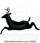 Vector Illustration of Black Silhouetted Deer Stag Buck Leaping by AtStockIllustration