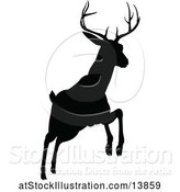 Vector Illustration of Black Silhouetted Deer Stag Buck Leaping by AtStockIllustration