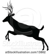 Vector Illustration of Black Silhouetted Deer Stag Buck Leaping by AtStockIllustration