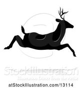 Vector Illustration of Black Silhouetted Deer Stag Buck Leaping, with a Shadow on a White Background by AtStockIllustration
