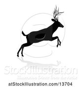 Vector Illustration of Black Silhouetted Deer Stag Buck Leaping, with a Shadow on a White Background by AtStockIllustration