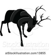 Vector Illustration of Black Silhouetted Deer Stag Buck Rutting by AtStockIllustration