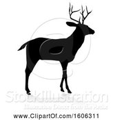 Vector Illustration of Black Silhouetted Deer Stag Buck, with a Shadow on a White Background by AtStockIllustration