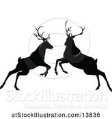 Vector Illustration of Black Silhouetted Deer Stag Bucks Rutting by AtStockIllustration