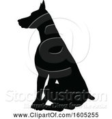 Vector Illustration of Black Silhouetted Dobermann Dog Sitting by AtStockIllustration
