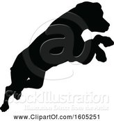 Vector Illustration of Black Silhouetted Dog Jumping by AtStockIllustration