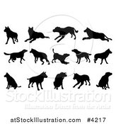 Vector Illustration of Black Silhouetted Dogs Jumping Walking and Playing by AtStockIllustration