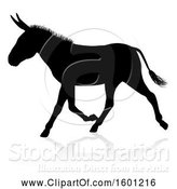 Vector Illustration of Black Silhouetted Donkey with a Shadow or Reflection, on a White Background by AtStockIllustration