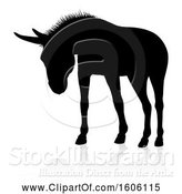 Vector Illustration of Black Silhouetted Donkey with a Shadow or Reflection, on a White Background by AtStockIllustration