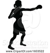 Vector Illustration of Black Silhouetted Female Boxer Fighter by AtStockIllustration