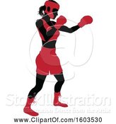 Vector Illustration of Black Silhouetted Female Boxer Fighter in a Red Uniform by AtStockIllustration