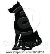 Vector Illustration of Black Silhouetted German Shepherd Dog Sitting by AtStockIllustration