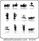Vector Illustration of Black Silhouetted Hands Gesturing on a White Background by AtStockIllustration