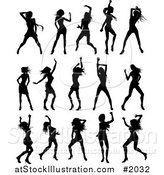 Vector Illustration of Black Silhouetted Ladies Dancing by AtStockIllustration