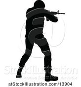 Vector Illustration of Black Silhouetted Male Armed Soldier by AtStockIllustration