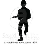 Vector Illustration of Black Silhouetted Male Armed Soldier by AtStockIllustration