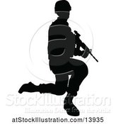 Vector Illustration of Black Silhouetted Male Armed Soldier by AtStockIllustration