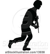 Vector Illustration of Black Silhouetted Male Armed Soldier by AtStockIllustration