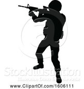 Vector Illustration of Black Silhouetted Male Armed Soldier by AtStockIllustration