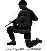 Vector Illustration of Black Silhouetted Male Armed Soldier by AtStockIllustration