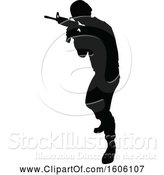 Vector Illustration of Black Silhouetted Male Armed Soldier by AtStockIllustration