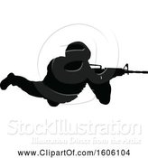 Vector Illustration of Black Silhouetted Male Armed Soldier by AtStockIllustration