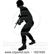 Vector Illustration of Black Silhouetted Male Armed Soldier by AtStockIllustration