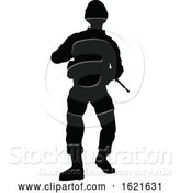 Vector Illustration of Black Silhouetted Male Armed Soldier by AtStockIllustration