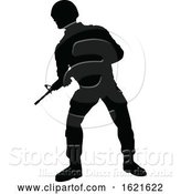 Vector Illustration of Black Silhouetted Male Armed Soldier by AtStockIllustration