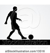 Vector Illustration of Black Silhouetted Male Soccer Player over Gray by AtStockIllustration