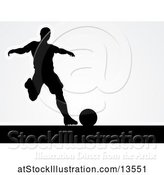 Vector Illustration of Black Silhouetted Male Soccer Player over Gray by AtStockIllustration