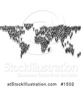 Vector Illustration of Black Silhouetted People Crowding Together and Forming the Global Continents by AtStockIllustration