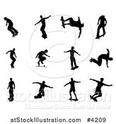 Vector Illustration of Black Silhouetted Skateboarders by AtStockIllustration