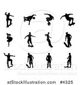 Vector Illustration of Black Silhouetted Skateboarders by AtStockIllustration