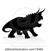 Vector Illustration of Black Silhouetted Triceratops Dinosaur, with a Shadow on a White Background by AtStockIllustration