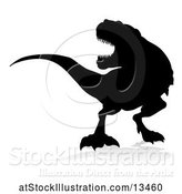 Vector Illustration of Black Silhouetted Tyrannossaurus Rex Dinosaur, with a Shadow on a White Background by AtStockIllustration