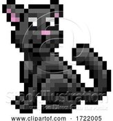 Vector Illustration of Black Witch Cat Game Pixel Art Halloween Icon by AtStockIllustration