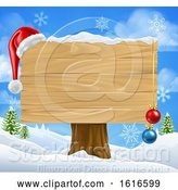 Vector Illustration of Blank Christmas Sign with a Santa Hat in the Snow by AtStockIllustration