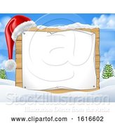 Vector Illustration of Blank Christmas Sign with a Santa Hat in the Snow by AtStockIllustration