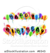 Vector Illustration of Blank White Banner Signs Bordered in 3d Colorful Happy Birthday Party Balloons by AtStockIllustration