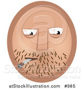 Vector Illustration of Bloodshot Eyes Emoticon with Overgrown Facial Hair While Smoking a Cigarette - Tan Version by AtStockIllustration
