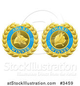 Vector Illustration of Blue and Gold Winner Cat and Dog Laurel Wreath Pet Award Medals by AtStockIllustration