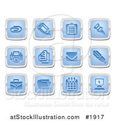 Vector Illustration of Blue and Silver Square Business and Office Icons by AtStockIllustration