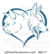 Vector Illustration of Blue Cat and Dog Faces in Profile over a Heart by AtStockIllustration