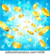 Vector Illustration of Blue Explosion of Stars and Gold Coins by AtStockIllustration