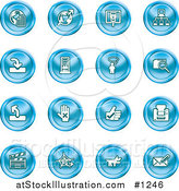 Vector Illustration of Blue Icons: Www, Connectivity, Networking, Upload, Downloads, Computers, Messenger, Printing, Clapperboard and Email by AtStockIllustration