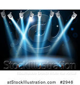 Vector Illustration of Blue Search or Spot Lights Shining over a Stage by AtStockIllustration