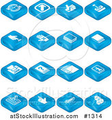 Vector Illustration of Blue Tablet Icons: Arrows, Joystick, Button, Book, Printer, Questions, Information, Compose, Reminder, Calculator and Cubes by AtStockIllustration