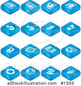 Vector Illustration of Blue Web Browser Tablet Icons: Forward and Back Buttons, Upload, Download, Email, Snail Mail, News, Refresh, Home and Search by AtStockIllustration