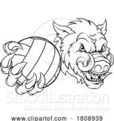 Vector Illustration of Boar Razorback Hog Volleyball Volley Ball Mascot by AtStockIllustration